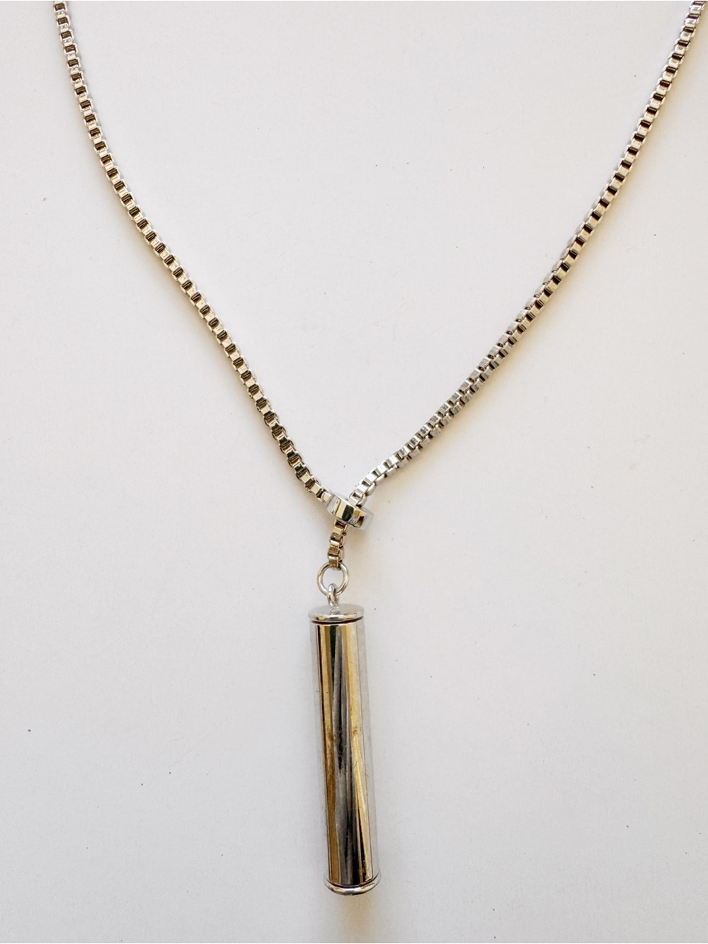 Sterling Silver Cylinder Pendant Necklace - Silver